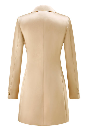 Champagne Peak Lapel Satin Midi Work Dress